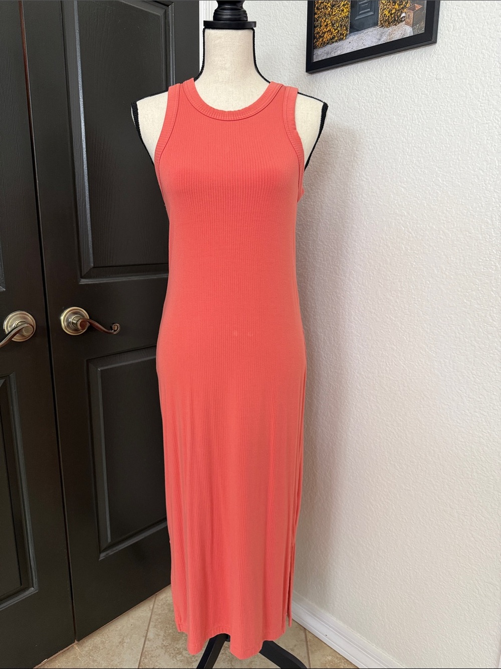 Banana Republic Coral Ribbed Tank Maxi Dress